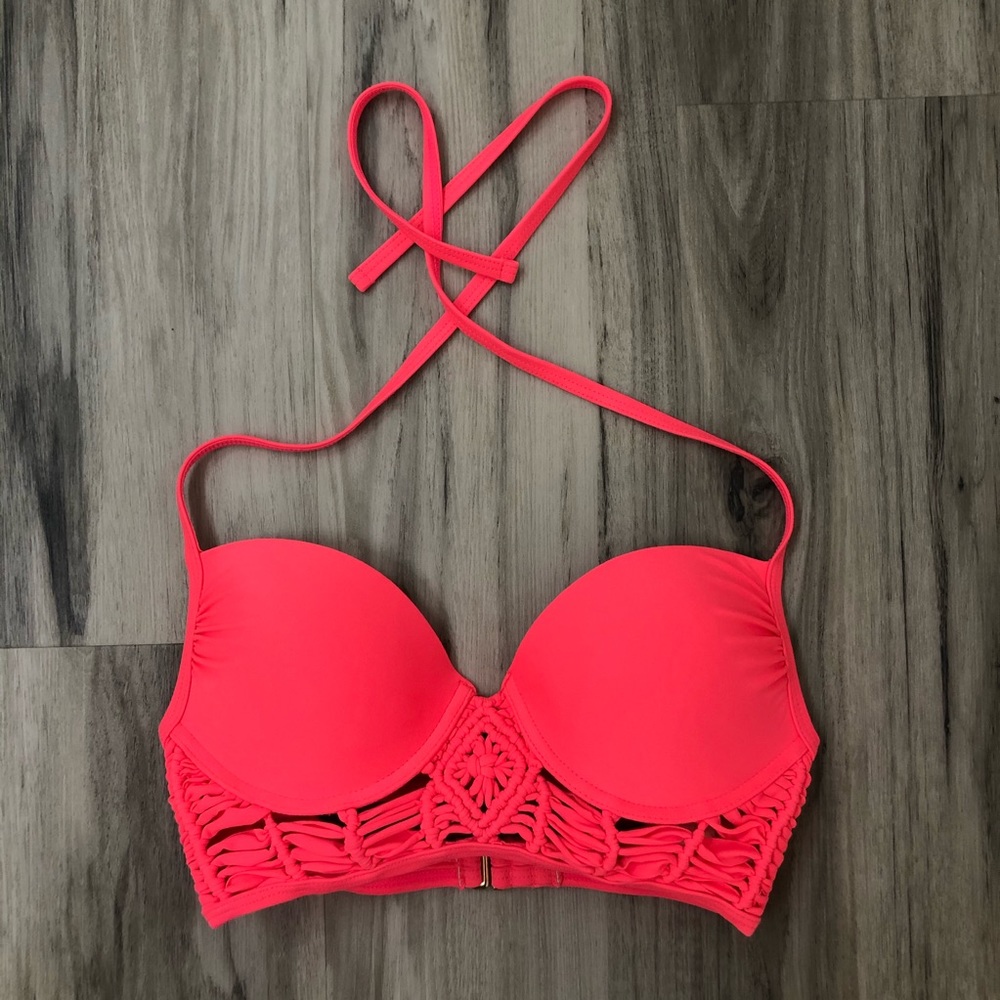 Bright pink/coral bikini top NWOT